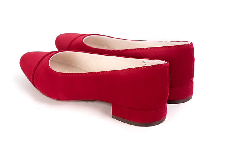 Cardinal red women's ballet pumps, with low heels. Round toe. Flat block heels. Rear view - Florence KOOIJMAN